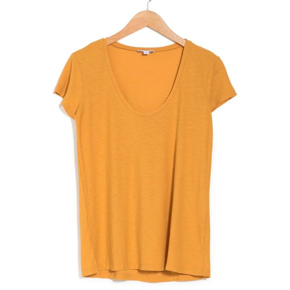 James Perse Comet Mustard Curved V-Neck T-Shirt Tee - Picture 3 of 7